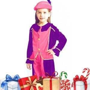 Sinterklaas Pietenpak Meisjes 3 Delig - Maat 6-8 Jaar - Roze/Paars