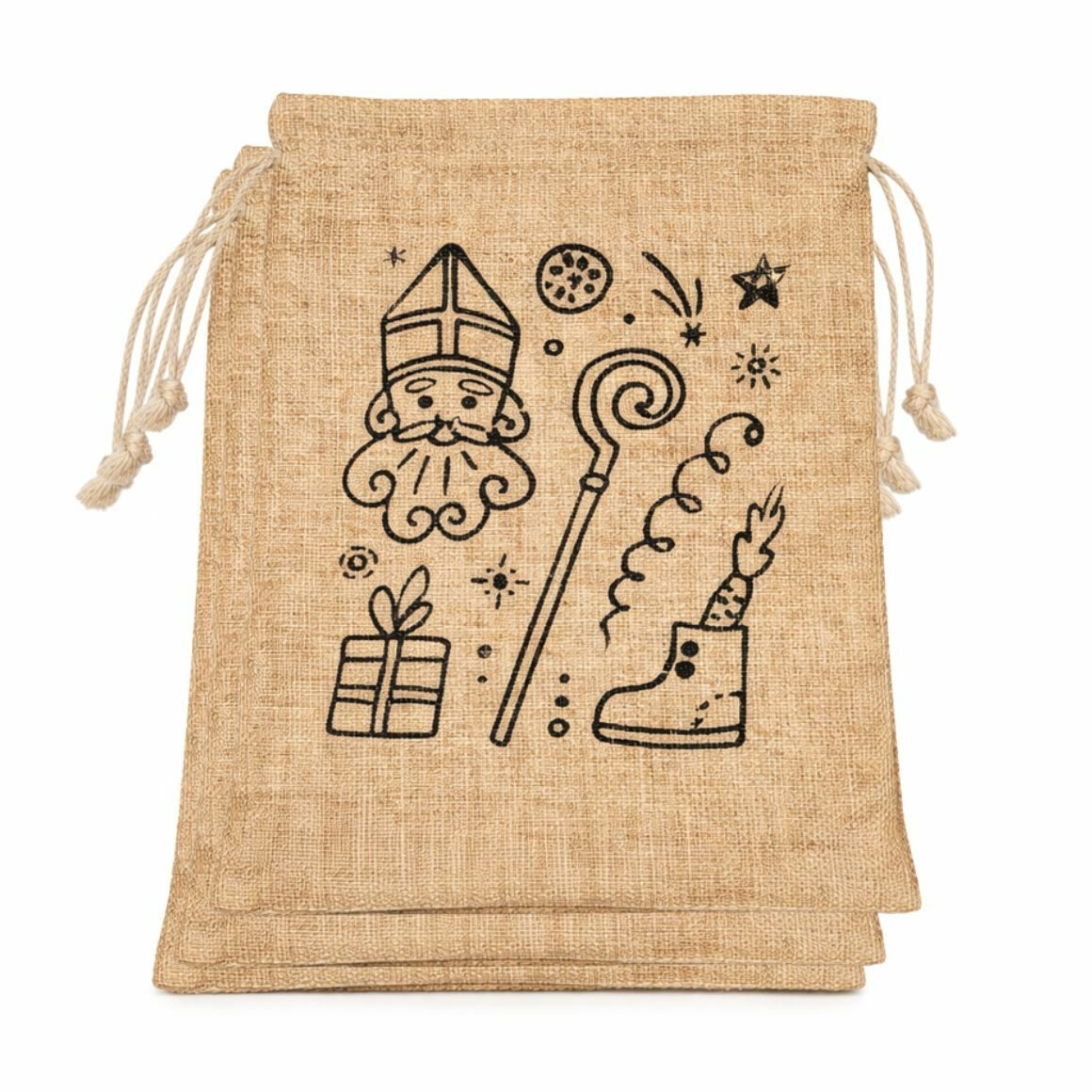 Sinterklaas jute zakjes 20 x 25 cm - 2 assorti sets - Afbeelding 2