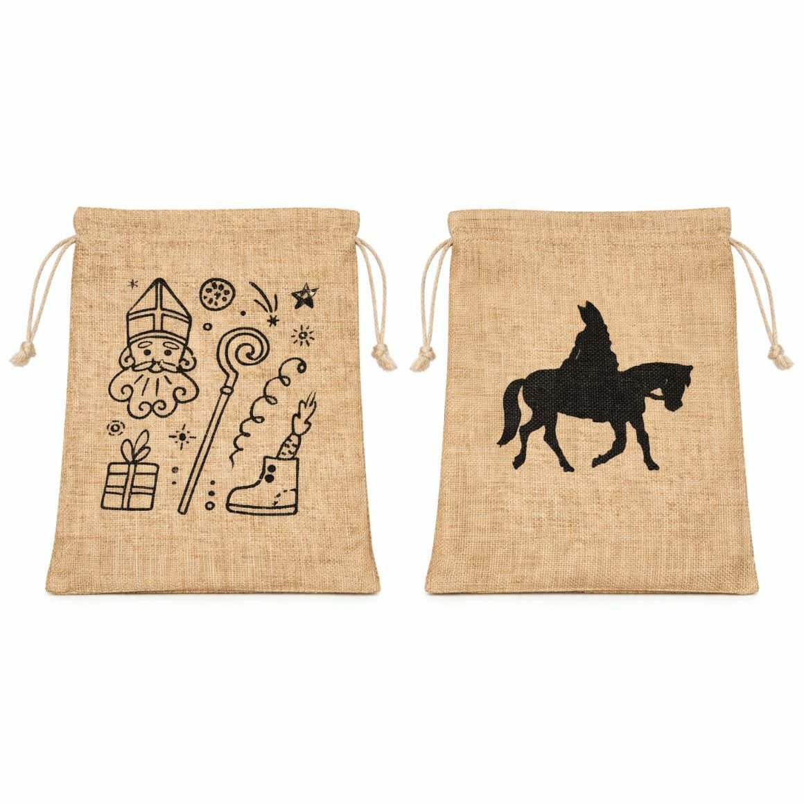 Sinterklaas jute zakjes 20 x 25 cm - 2 assorti sets - Afbeelding 3